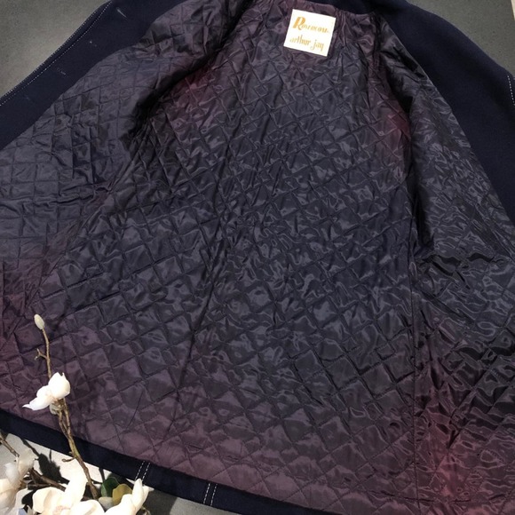 Vintage Wool Peacoat Navy Contrast Arthur Jay Rovercoat Dagger Collar 70's - Picture 7 of 13